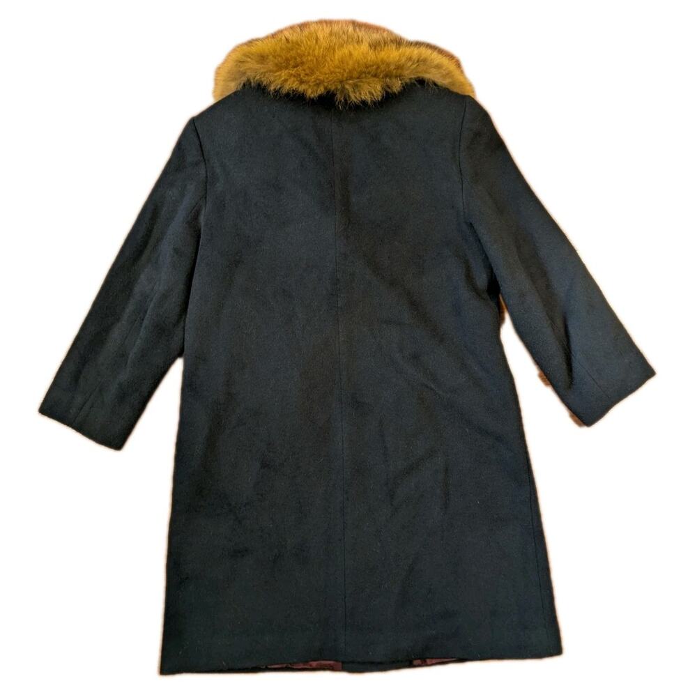 Vintage Wool Coat Real Fur Collar Long Black Overcoat USA Womens 14 Classic - Picture 4 of 12